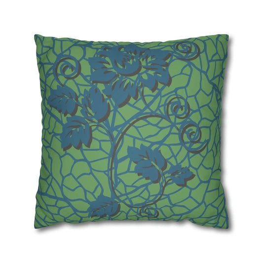 Green Flower Faux Suede Square Pillowcase