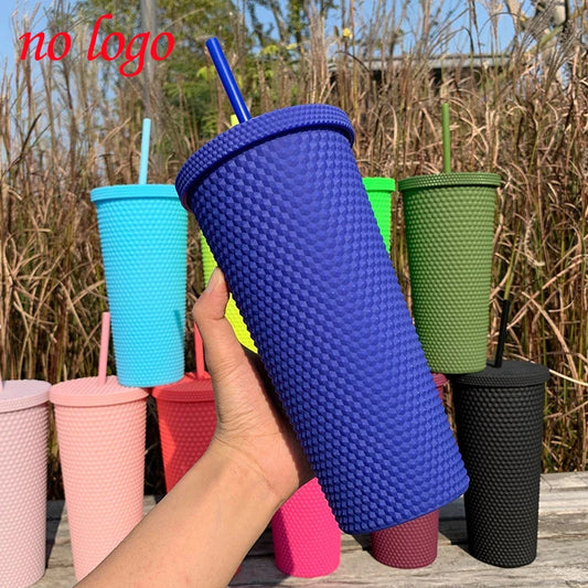 1PC Diamond Radiant Goddess Cup 710ml Summer Cold Water Cup Tumbler With Straw Double Layer Plastic Durian Coffee Mug no logo