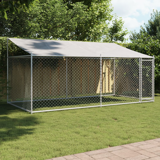 vidaXL Dog Cage with Roof and Door Gray 13.1'x6.6'x6.6' Galvanized Steel