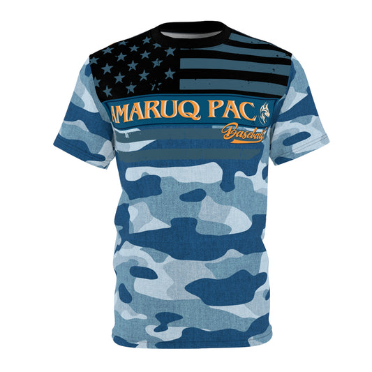 American Flag Unisex Cut & Sew Tee in Black and Blue Camo
