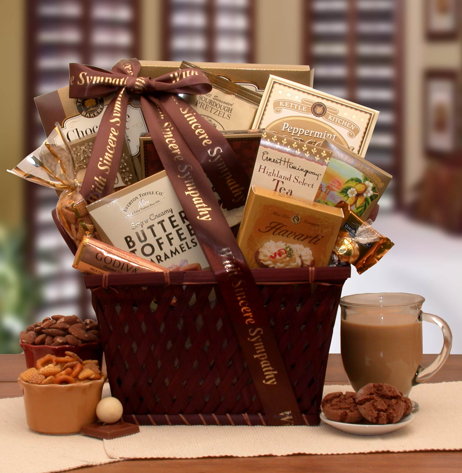 Gift basket with assorted gourmet snacks and 