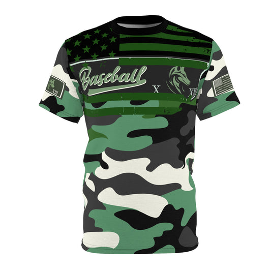 American Flag Unisex Cut & Sew Tee in Black and Green Camo