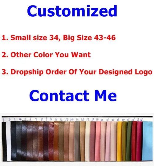 Advert for customized items with size options and color swatches.