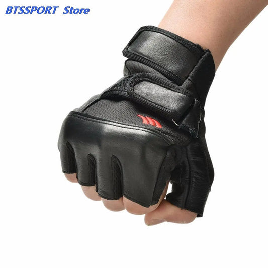 1Pair Men Black PU Leather Weight Lifting Gym Gloves Workout Wrist Wrap Sports Exercise Training Fitness Hot Sale