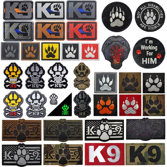 3D Embroidery Patch K9 Service DOG Tactical Army Patches Emblem Military Reflective IR Infrared Fastener PVC Embroidered Badges