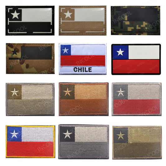 3D Chile Flag IR Reflective Embroidery Patch Tactical Emblem Badges Appliques Decorative Embroidered Flags Patches For Backpack