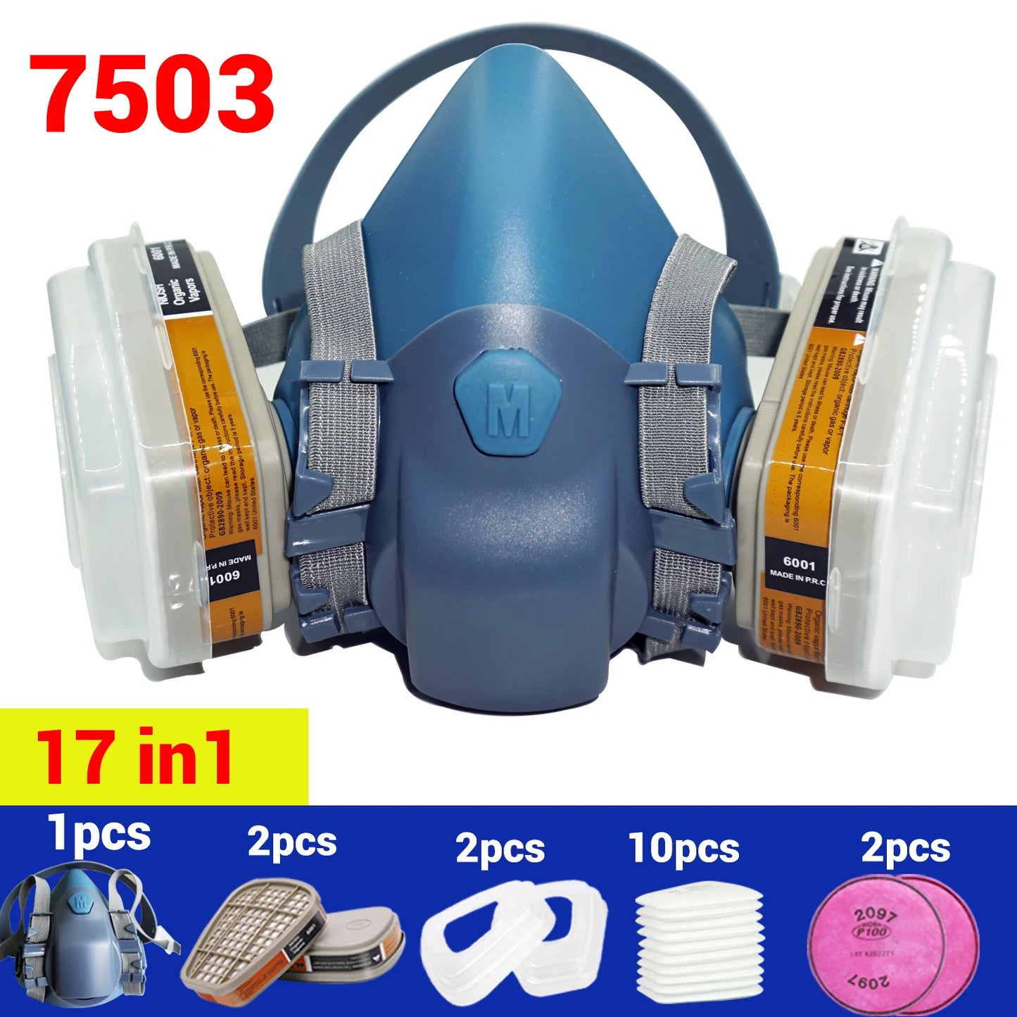 7503 Respirator Mask Protective Mask Industry Painting Spray Dust Gas Mask With 3M 501 5N11 6001CN Chemcial Half face Mask