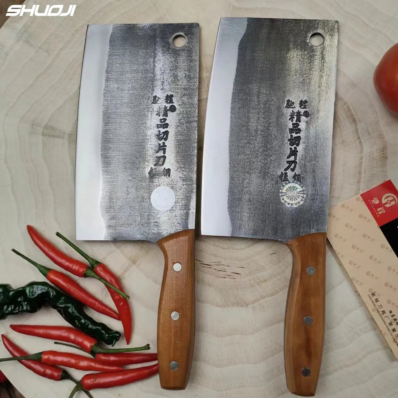 Old-fashioned Chinese Kitchen Cleaver Knife Traditional Handmade Forge-fashioned Chinese Kitchen Cleaver Knife Traditional Handmade Forged Knife High Carbon Steel Slicing Knife Rose Wood Handle