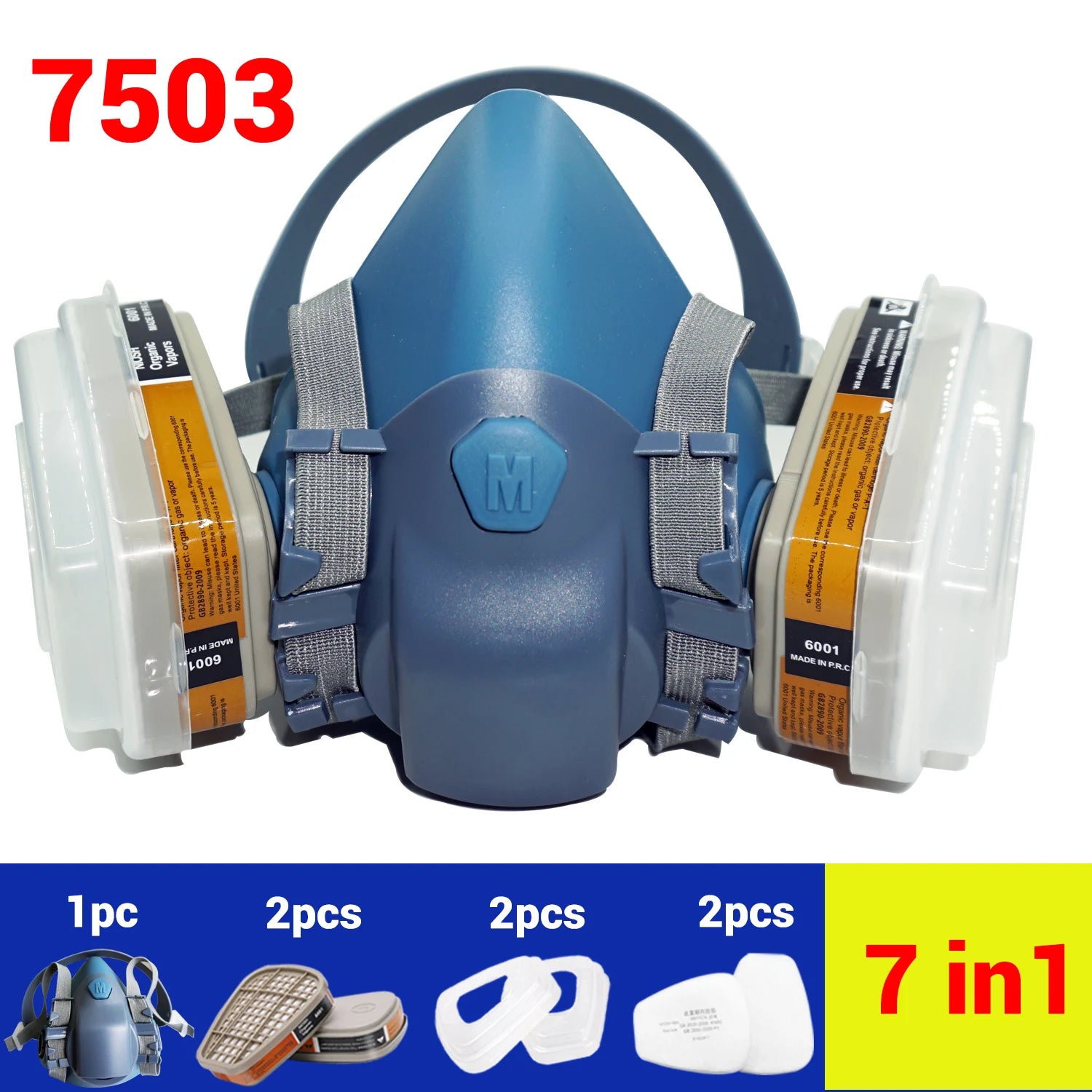 7503 Respirator Mask Protective Mask Industry Painting Spray Dust Gas Mask With 3M 501 5N11 6001CN Chemcial Half face Mask