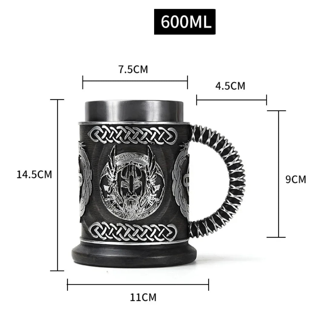 2023 viking wood style beer mug 3d resin stainless steel coffee cup wine glass metal double wall mug beer jug cup thermal