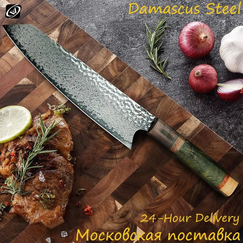 8 Inch Chef Knife 67 Layers VG10 Damascus Steel Kitchen Knives Stabili8 Inch Chef Knife 67 Layers VG10 Damascus Steel Kitchen Knives Stabilized Colored Wood Handle Professional Japanese Knife