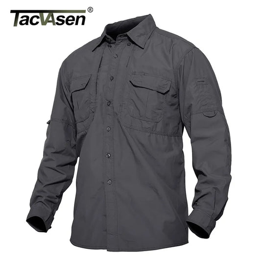 TACVASEN Men's Tactical Shirts Summer Lightweight Quick Drying Shirts Hiking Nylon Shirts Long Sleeve Outdoor Work Cargo Shirts